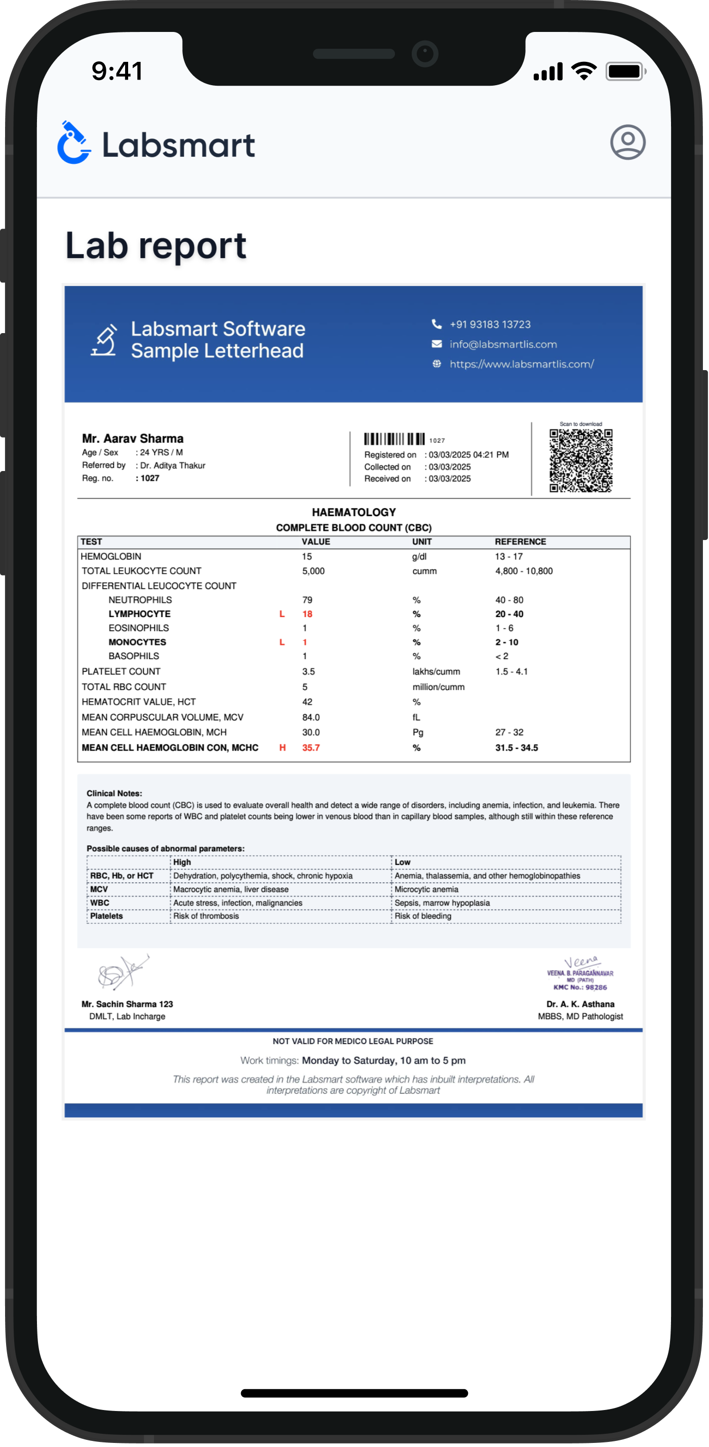 pathology lab software report format