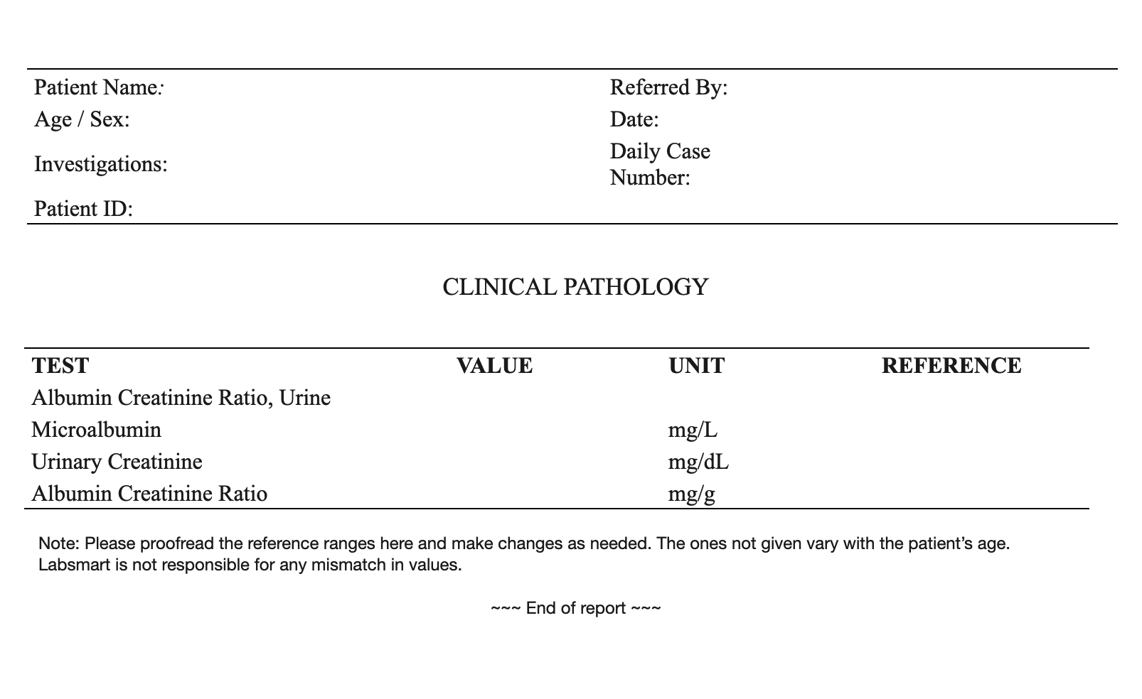 Albumin creatinine ratio, Urine word sample image