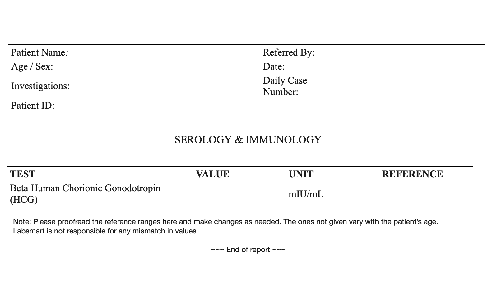 Beta hCG word sample image