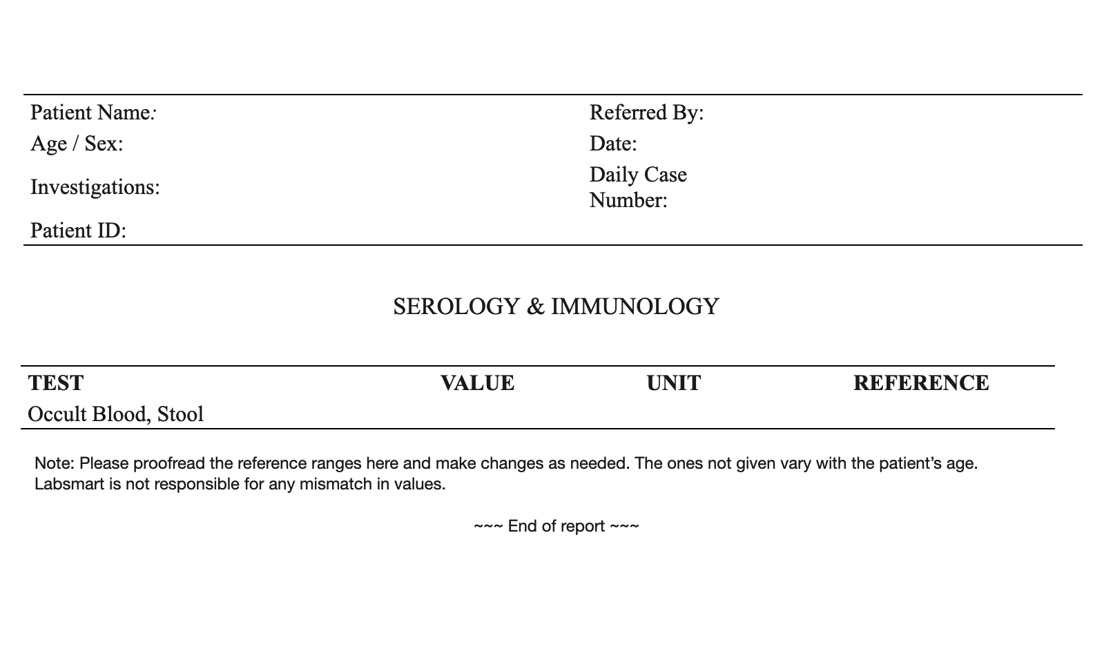 Occult Blood, Stool word sample image