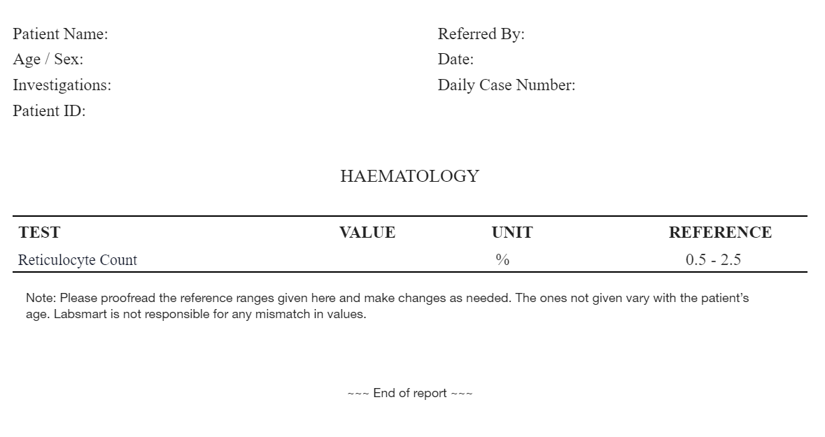 Reticulocyte Count word sample image