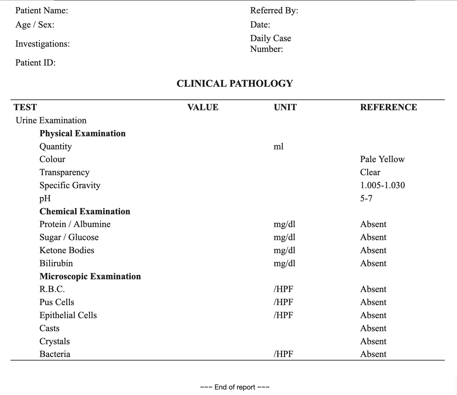 Urine Routine Examination word sample image