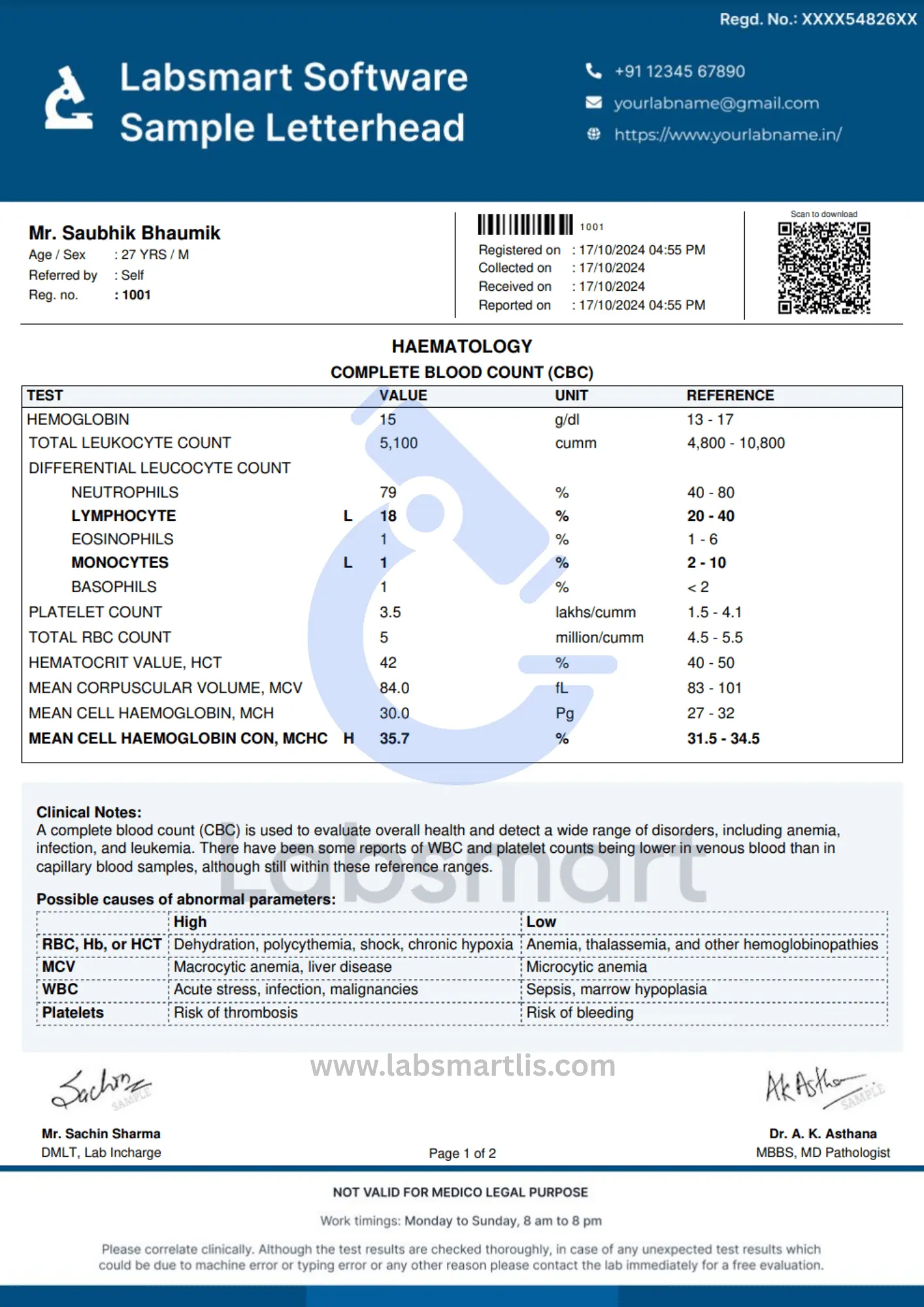 Labsmart pathology software report format image